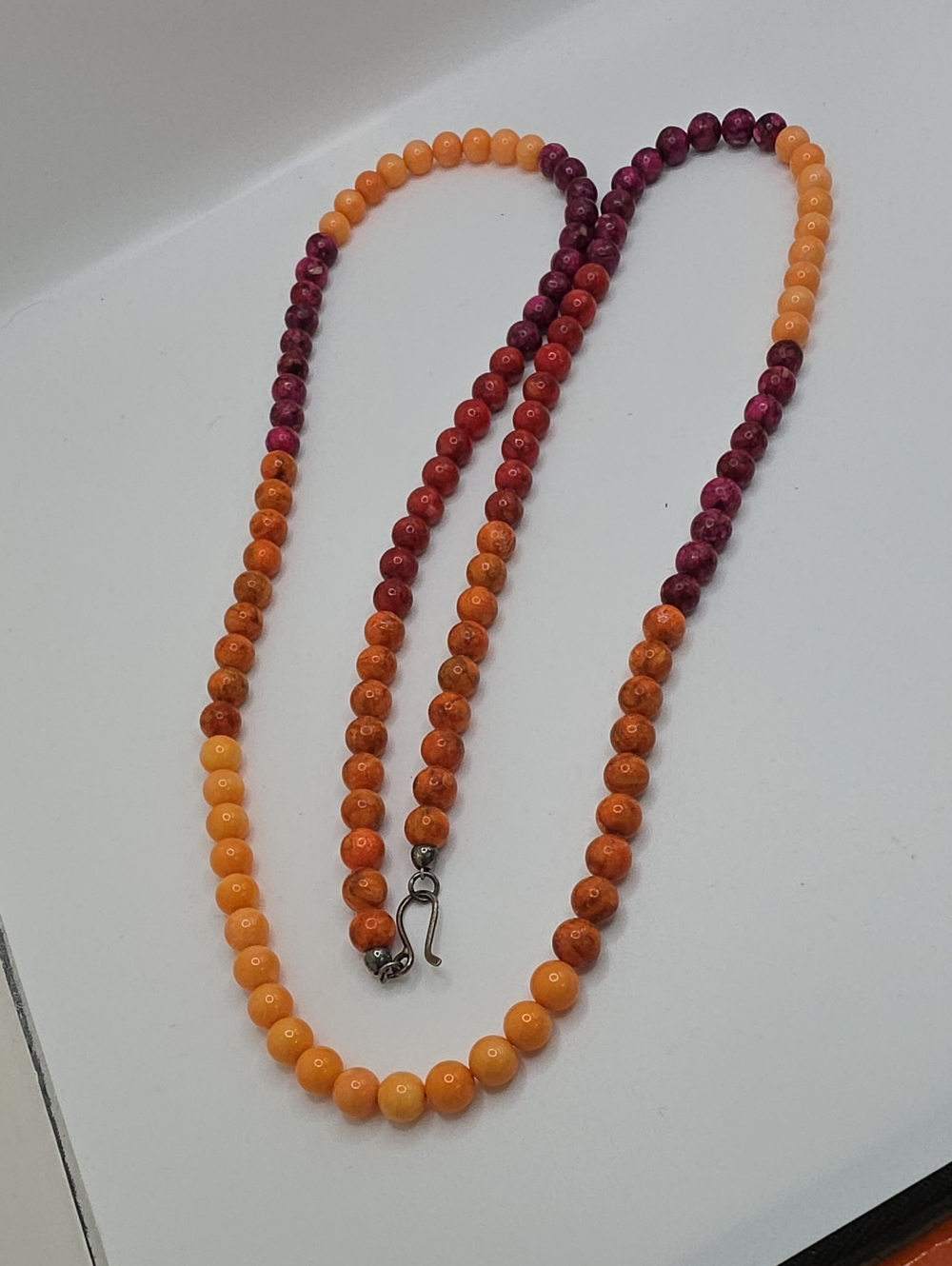 Jay King Coral Red Orange Ambre Rainbow Bead Necklace/Sterling Silver Clasp